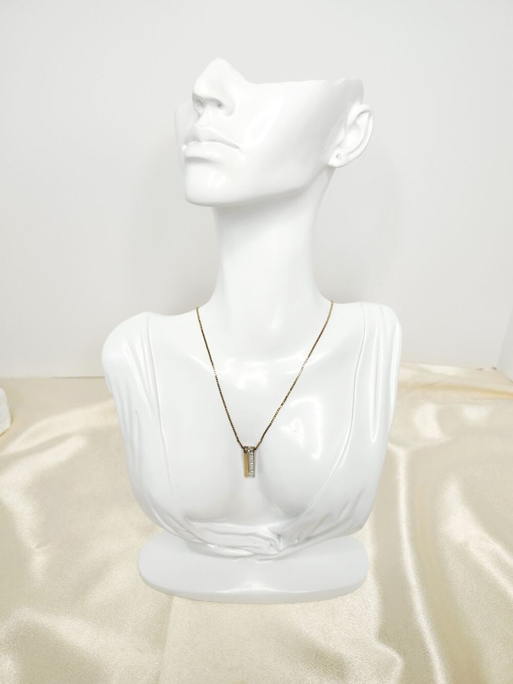 Vintage Napier Gold Tone Chain Necklace With Rhinestone Double Bar Pendant 16"